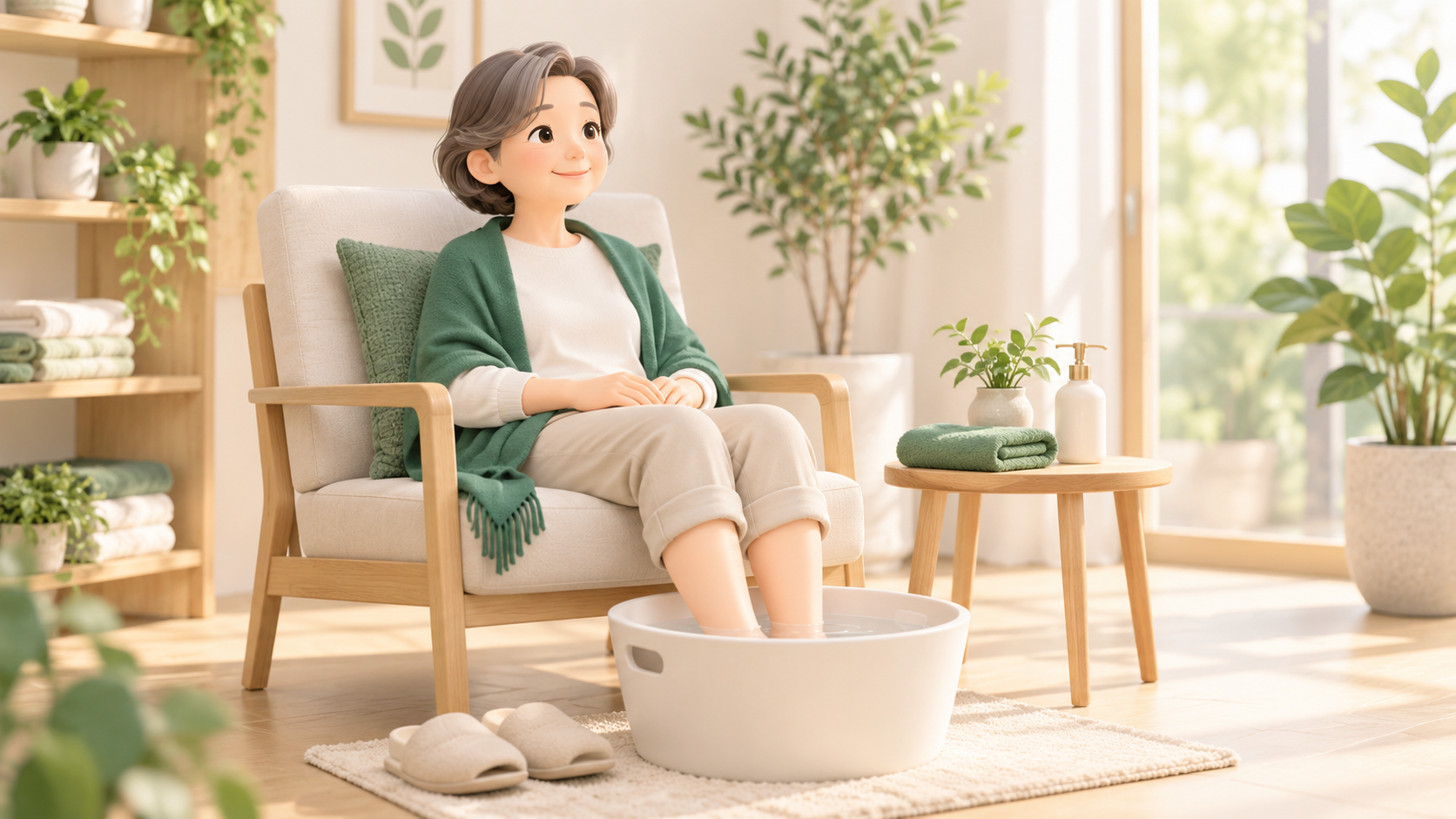 椅子に座って足浴を利用しているイメージ
